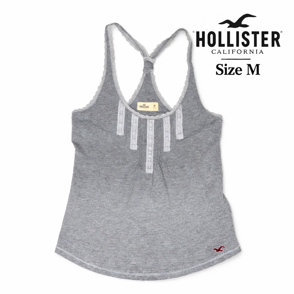 Hollister Womens Y2K Grey Lace Trim Racerback Tank Size M Heathered Cotton